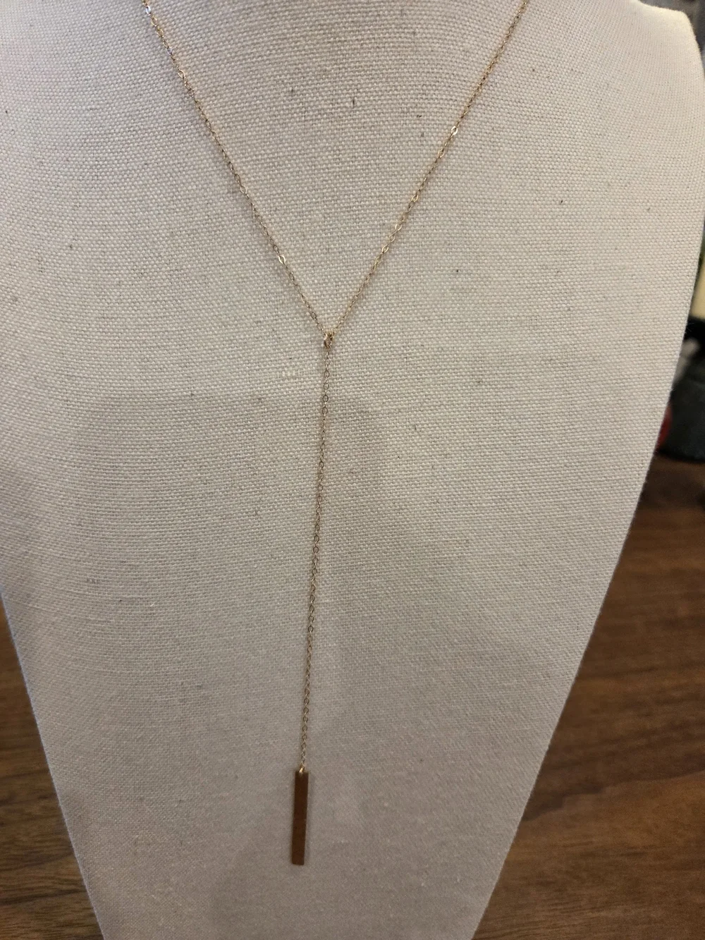 Delicate Gold Tone Y-Necklace - Elegant Bar Pendant - 1/20 14k GF